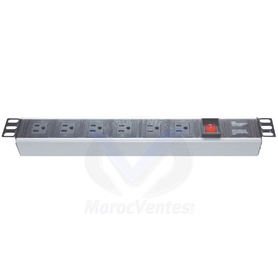BASE DE MONTAGE 1U 10" MODULE DE PRISE EN PVC 6 PIÈCES AVEC  INTERRUPTEUR MARCHE/ARRÊT INFO_GM-10PRZ1U60
