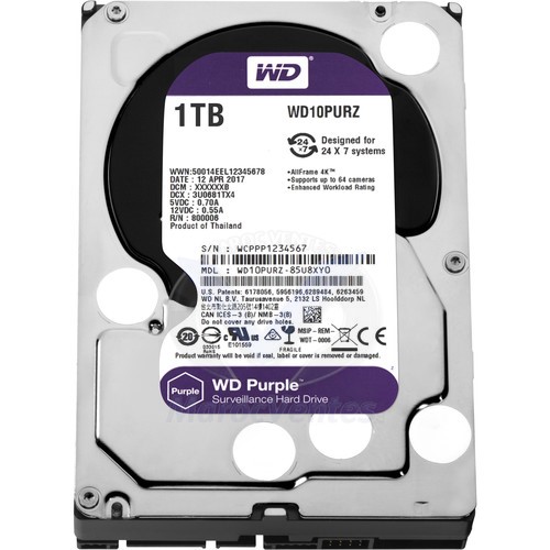 Disque dur de surveillance interne 3,5" SATA III (OEM) 1TB Purple 5400 rpm WD10PURZ